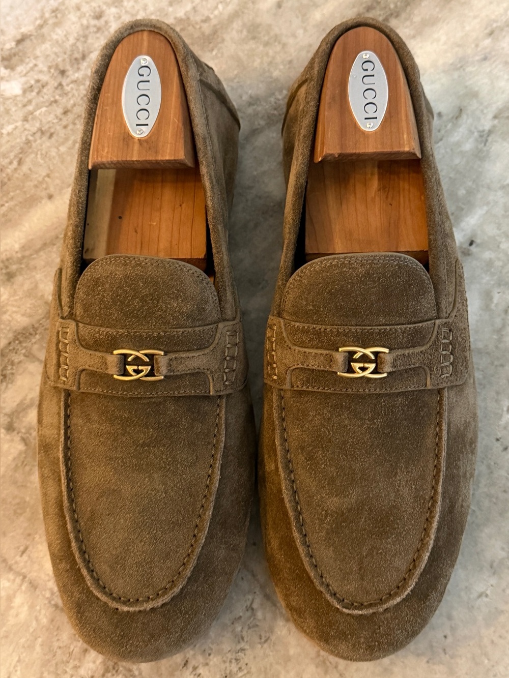GUCCI Interlocking G Suede Loafer 9/ 9.5 $1100 Jordaan 1953 Drivers Green Mocs